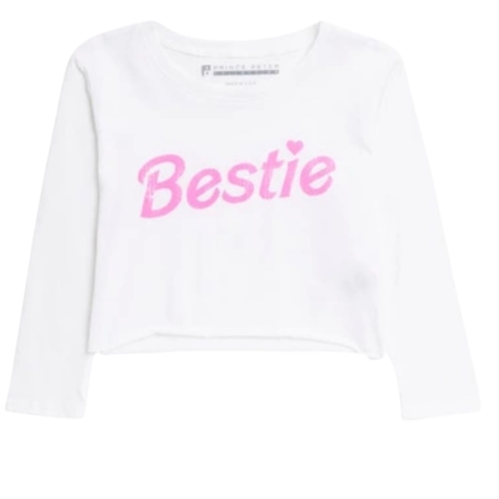Prince Peter Kids “Bestie” Graphic Long Sleeve Tee – White/Pink